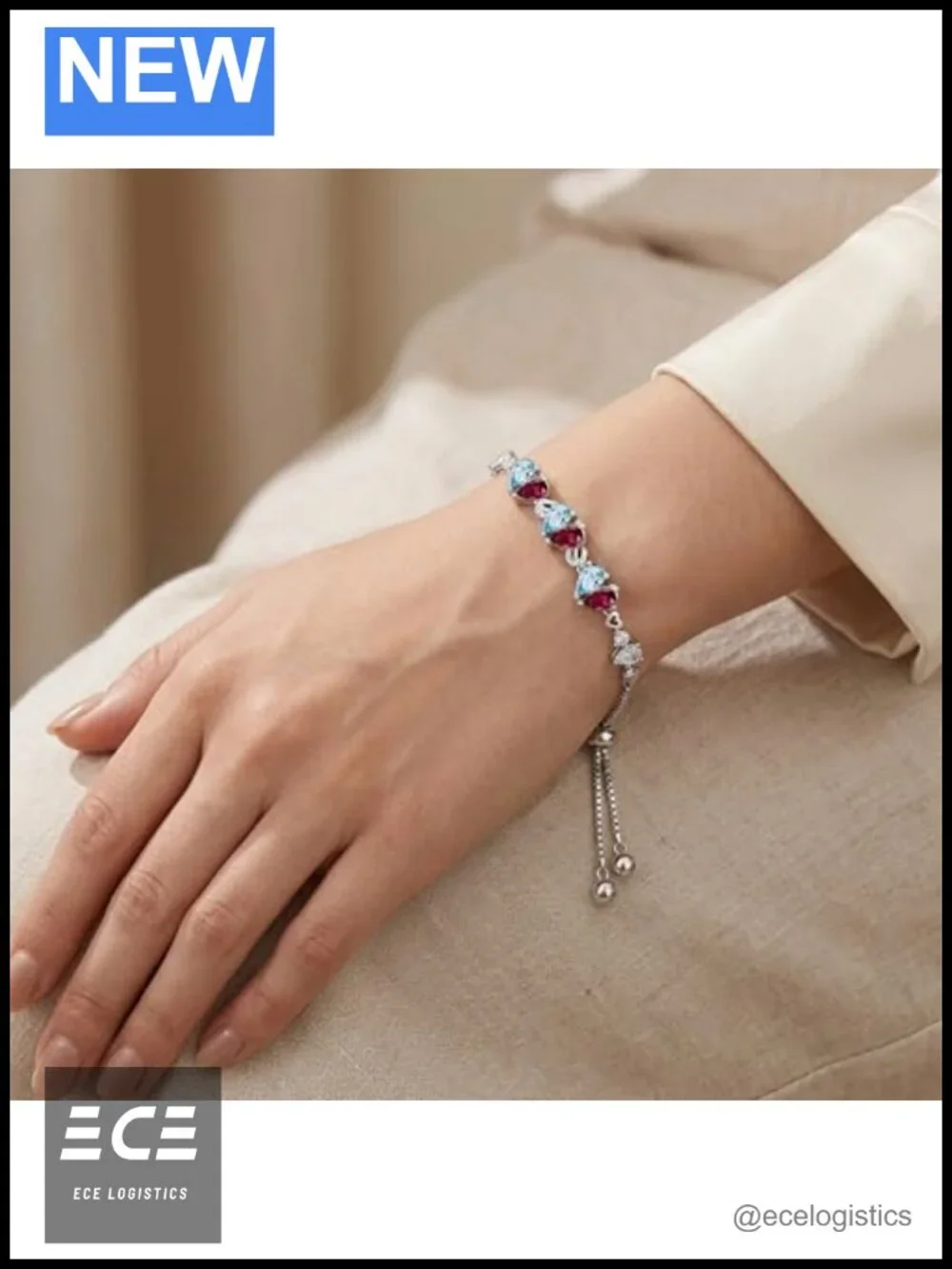 Two Birthstone Bracelet Teardrop Simulated Gem Adjustable Chain Gift for Women